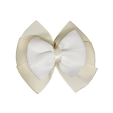 School uniform hair accessories Double Bella Hair Bow 10cm - Ivory Base & Centre Ribbon White - Pinkberry Kisses