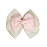 School uniform hair accessories Double Bella Hair Bow 10cm - Ivory Base & Centre Ribbon Light Pink - Pinkberry Kisses