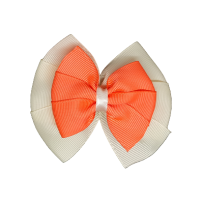 School uniform hair accessories Double Bella Hair Bow 10cm - Ivory Base & Centre Ribbon Neon Orange - Pinkberry Kisses