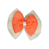 School uniform hair accessories Double Bella Hair Bow 10cm - Ivory Base & Centre Ribbon Neon Orange - Pinkberry Kisses