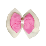 School uniform hair accessories Double Bella Hair Bow 10cm - Ivory Base & Centre Ribbon Shocking Pink - Pinkberry Kisses