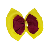 School uniform hair accessories Double Bella Hair Bow 10cm - Lemon Base & Centre Ribbon Burgundy - Pinkberry Kisses