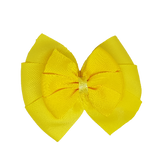 School uniform hair accessories Double Bella Hair Bow 10cm - Lemon Base & Centre Ribbon Daffodil Yellow - Pinkberry Kisses