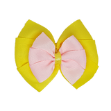School uniform hair accessories Double Bella Hair Bow 10cm - Lemon Base & Centre Ribbon Light Pink - Pinkberry Kisses