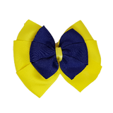 School uniform hair accessories Double Bella Hair Bow 10cm - Lemon Base & Centre Ribbon Navy Blue- Pinkberry Kisses