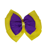 School uniform hair accessories Double Bella Hair Bow 10cm - Lemon Base & Centre Ribbon Purple - Pinkberry Kisses