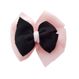 School uniform hair accessories Double Bella Hair Bow 10cm - Light Pink Base & Centre Ribbon Black - Pinkberry Kisses
