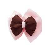 School uniform hair accessories Double Bella Hair Bow 10cm - Light Pink Base & Centre Ribbon Brown - Pinkberry Kisses