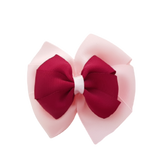 School uniform hair accessories Double Bella Hair Bow 10cm - Light Pink Base & Centre Ribbon Burgundy - Pinkberry Kisses
