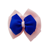 School uniform hair accessories Double Bella Hair Bow 10cm - Light Pink Base & Centre Ribbon Electric Blue - Pinkberry Kisses