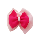 School uniform hair accessories Double Bella Hair Bow 10cm - Light Pink Base & Centre Ribbon Hot Pink - Pinkberry Kisses