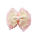School uniform hair accessories Double Bella Hair Bow 10cm - Light Pink Base & Centre Ribbon Ivory - Pinkberry Kisses