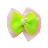 School uniform hair accessories Double Bella Hair Bow 10cm - Light Pink  Base & Centre Ribbon Key Lime - Pinkberry Kisses