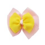 School uniform hair accessories Double Bella Hair Bow 10cm - Light Pink Base & Centre Ribbon Lemon - Pinkberry Kisses