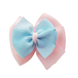 School uniform hair accessories Double Bella Hair Bow 10cm - Light Pink  Base & Centre Ribbon Light Blue - Pinkberry Kisses