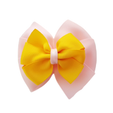 School uniform hair accessories Double Bella Hair Bow 10cm - Light Pink Base & Centre Ribbon Maize - Pinkberry Kisses