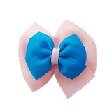 School uniform hair accessories Double Bella Hair Bow 10cm - Light Pink Base & Centre Ribbon Methyl Blue - Pinkberry Kisses