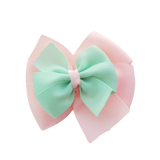 School uniform hair accessories Double Bella Hair Bow 10cm - Light Pink  Base & Centre Ribbon Mint Green - Pinkberry Kisses