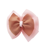 School uniform hair accessories Double Bella Hair Bow 10cm - Light Pink Base & Centre Ribbon Natural - Pinkberry Kisses
