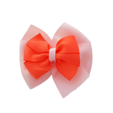 School uniform hair accessories Double Bella Hair Bow 10cm - Light Pink  Base & Centre Ribbon Neon Orange - Pinkberry Kisses