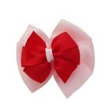 School uniform hair accessories Double Bella Hair Bow 10cm - Light Pink  Base & Centre Ribbon Red - Pinkberry Kisses
