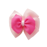 School uniform hair accessories Double Bella Hair Bow 10cm - Light Pink Base & Centre Ribbon Shocking Pink - Pinkberry Kisses
