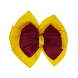 School uniform hair accessories Double Bella Hair Bow 10cm - Maize Base & Centre Ribbon Burgundy - Pinkberry Kisses