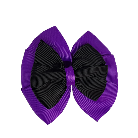 School uniform hair accessories Double Bella Bow 10cm - Purple Base & Centre Ribbon Black - Pinkberry Kisses