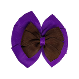 School uniform hair accessories Double Bella Bow 10cm - Purple Base & Centre Ribbon Brown - Pinkberry Kisses