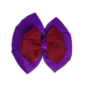 School uniform hair accessories Double Bella Bow 10cm - Purple Base & Centre Ribbon Black - Pinkberry Kisses
