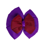 School uniform hair accessories Double Bella Bow 10cm - Purple Base & Centre Ribbon Burgundy - Pinkberry Kisses