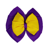 School uniform hair accessories Double Bella Bow 10cm - Purple Base & Centre Ribbon Daffodil Yellow - Pinkberry Kisses
