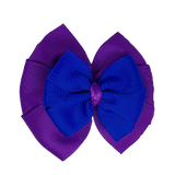 School uniform hair accessories Double Bella Bow 10cm - Purple Base & Centre Ribbon Electric Blue - Pinkberry Kisses