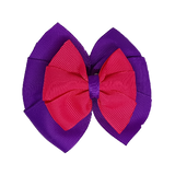 School uniform hair accessories Double Bella Bow 10cm - Purple Base & Centre Ribbon Hot Pink - Pinkberry Kisses