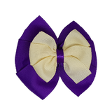 School uniform hair accessories Double Bella Bow 10cm - Purple Base & Centre Ribbon Ivory - Pinkberry Kisses
