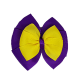 School uniform hair accessories Double Bella Bow 10cm - Purple Base & Centre Ribbon Lemon - Pinkberry Kisses