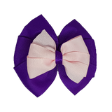 School uniform hair accessories Double Bella Bow 10cm - Purple Base & Centre Ribbon Light Pink - Pinkberry Kisses