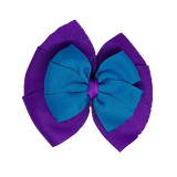 School uniform hair accessories Double Bella Bow 10cm - Purple Base & Centre Ribbon Methyl Blue  - Pinkberry Kisses