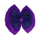 School uniform hair accessories Double Bella Bow 10cm - Purple Base & Centre Ribbon Navy Blue - Pinkberry Kisses
