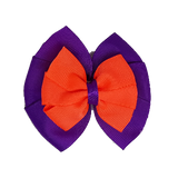 School uniform hair accessories Double Bella Bow 10cm - Purple Base & Centre Ribbon Neon Orange - Pinkberry Kisses