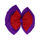 School uniform hair accessories Double Bella Bow 10cm - Purple Base & Centre Ribbon Red - Pinkberry Kisses