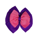 School uniform hair accessories Double Bella Bow 10cm - Purple Base & Centre Ribbon Shocking Pink - Pinkberry Kisses