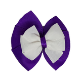 School uniform hair accessories Double Bella Bow 10cm - Purple Base & Centre Ribbon White - Pinkberry Kisses