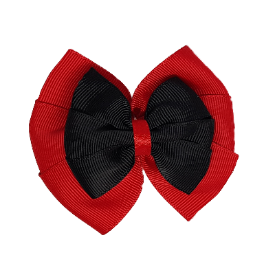 School uniform hair accessories Double Bella Bow 10cm - Red Base & Centre Ribbon Black- Pinkberry Kisses