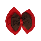 School uniform hair accessories Double Bella Bow 10cm - Red Base & Centre Ribbon Brown - Pinkberry Kisses