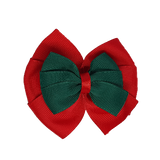 School uniform hair accessories Double Bella Bow 10cm - Red Base & Centre Ribbon Dark Green - Pinkberry Kisses
