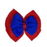 School uniform hair accessories Double Bella Bow 10cm - Red Base & Centre Ribbon Electric Blue - Pinkberry Kisses