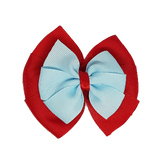 School uniform hair accessories Double Bella Bow 10cm - Red Base & Centre Ribbon Light Blue - Pinkberry Kisses