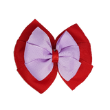School uniform hair accessories Double Bella Bow 10cm - Red Base & Centre Ribbon Light Purple - Pinkberry Kisses