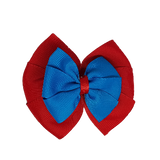 School uniform hair accessories Double Bella Bow 10cm - Red Base & Centre Ribbon Methyl Blue - Pinkberry Kisses
